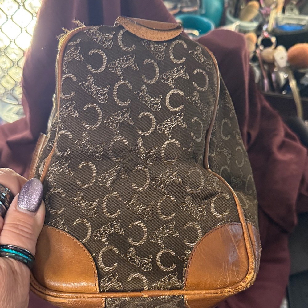 Vintage Celine Brown Monogram Tote Bag with Tan Leather Accents - Picture 7 of 12